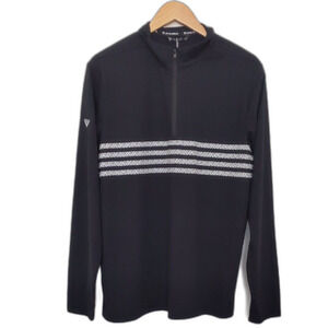 NEW Men's Levelwear Athletic Black w/White Stripes Long Sleeve Zip Golf Shirt M